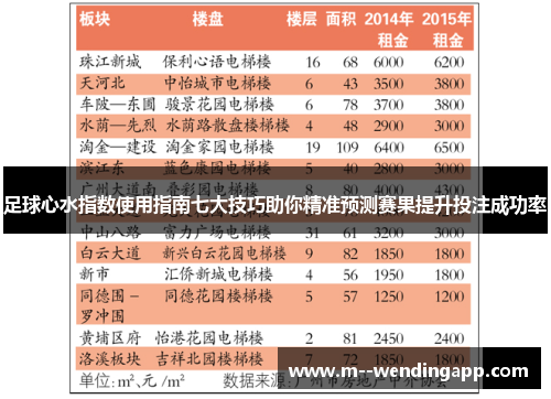 足球心水指数使用指南七大技巧助你精准预测赛果提升投注成功率